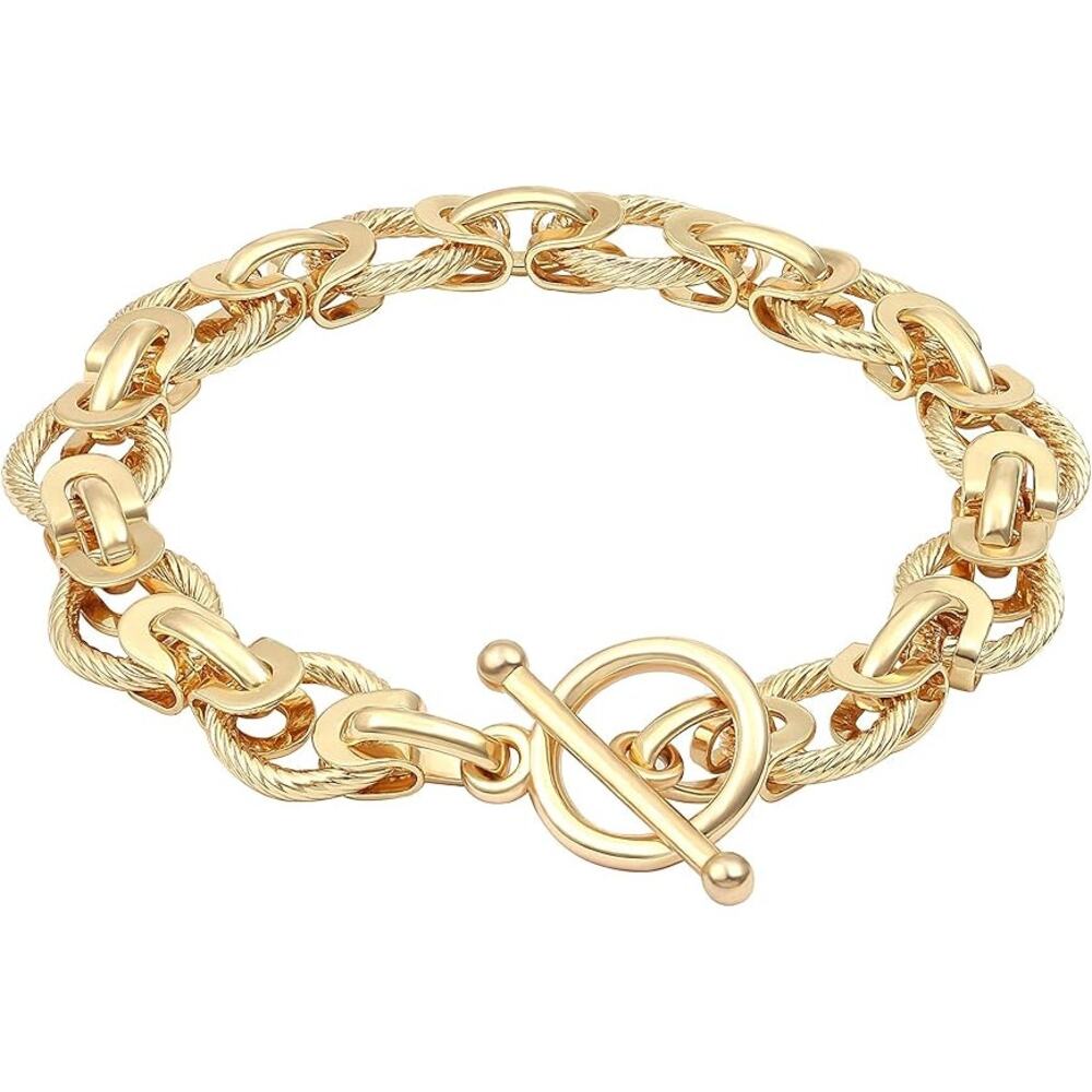 18K Gold Plated Chunky Oval Link Toggle Bracelet for Women – 7.87" Cuban Style